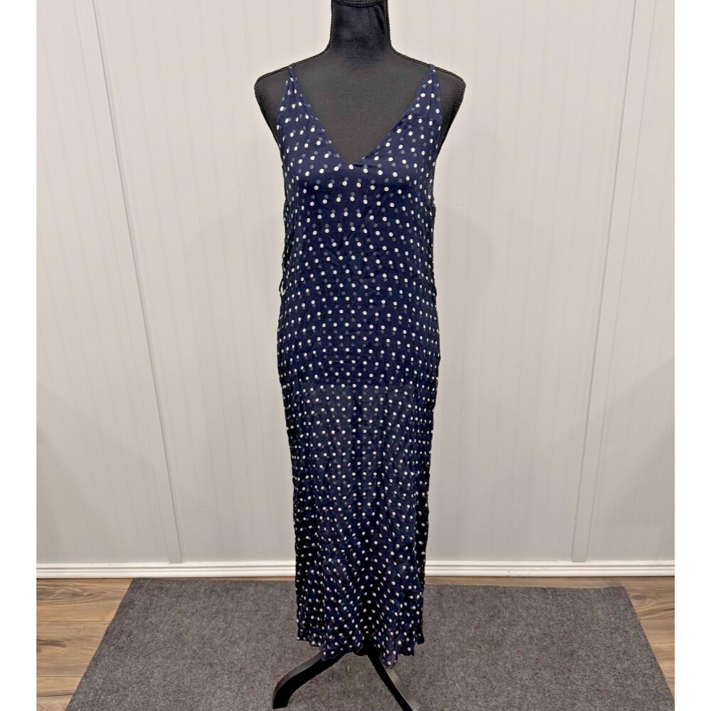 SIR THE LABEL Womens Size 2/Med Navy Blue White Polka Dots Silk Sheer Maxi Dress